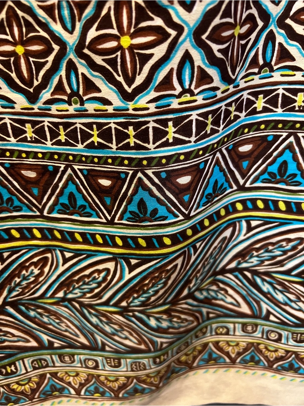 Sag Harbor Geometric Tile-Print Shift Dress in Teal and Brown - Picture 3 of 4